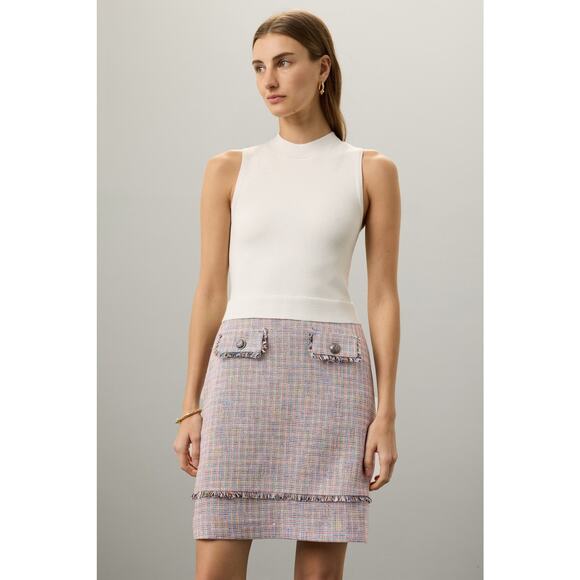 Ted Baker Mayumid Mixed Media Tweed Mock Neck Tank Mini Dress Size 6 - Picture 2 of 14